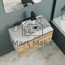 Комплект: тумба Bau Dream Blackwood 80, раковина прямоугольная BAU Cerama 48х37, мрамор, смеситель Hotel Black, черный матовый, выпуск клик клак черный