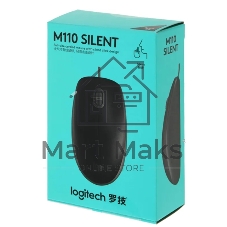 Мышь проводная Logitech M110 Silent черный, 1000 dpi, USB, кнопки - 3