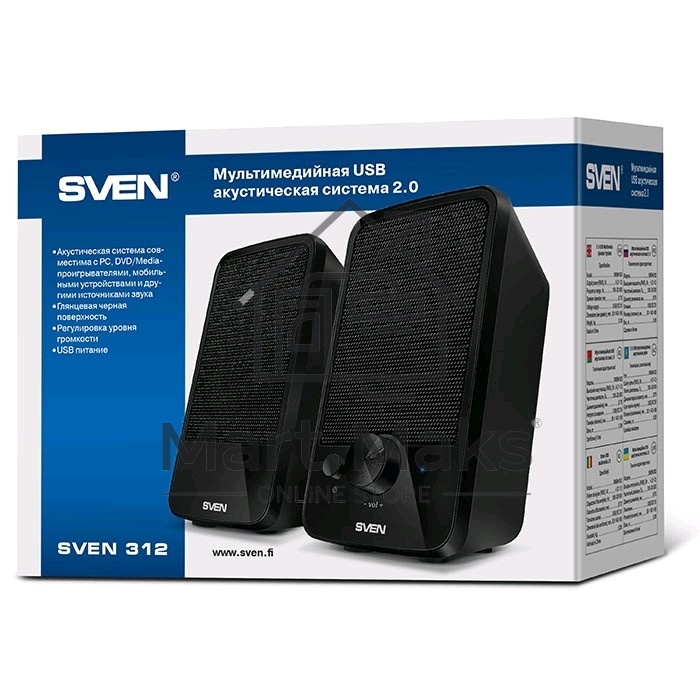 Колонки SVEN 312, черный 2.0, 100 – 20 000 Гц, 4Вт