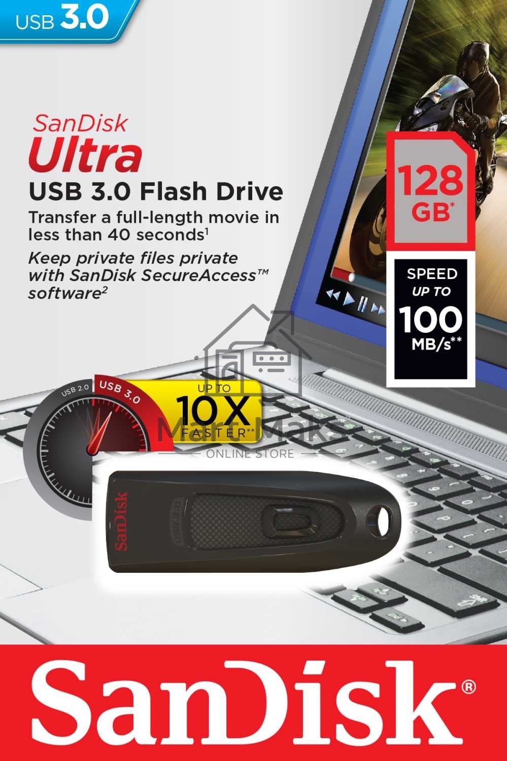 Флешка USBSanDisk 128Gb CZ48 Ultra SDCZ48-128G-U46 USB3.0, Black USB Drive
