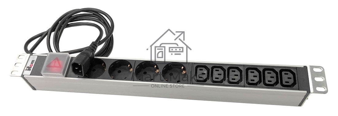 Блок розеток Rem-10 с выкл., 4 Sсhuko, 6 IEC 60320 C13, 10 A, алюм., 19