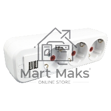 AY-KA Разветвитель на 3 роз. прямой с USB. 16A 250В с/з, белый (7713800)