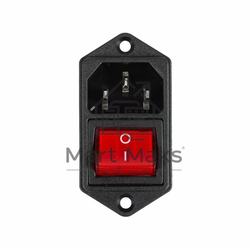 Выключатель клавишный 250 V 6 А (4с) ON-OFF красный с подсветкой и штекером C14 3PIN Rexant