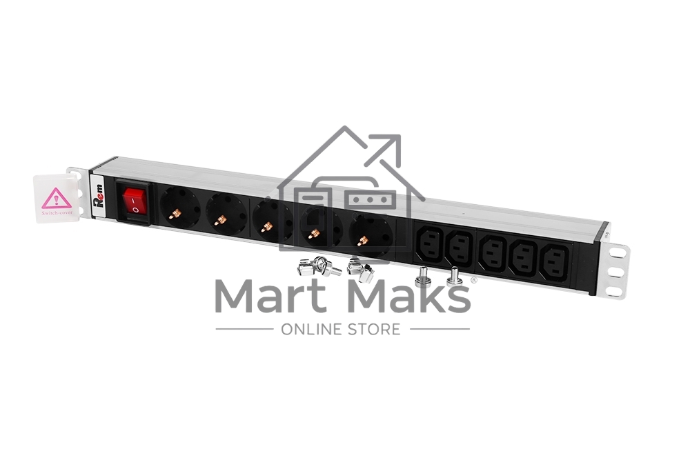 Блок розеток Rem-10 с выкл., 4 Sсhuko, 6 IEC 60320 C13, 10 A, алюм., 19