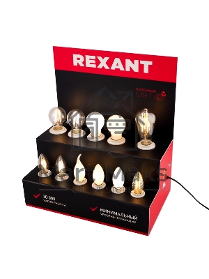 Демо-тестер акриловый для ФИЛАМЕНТА (AC 220V с шнуром питания 1.2 метра, с выключателем на корпусе, цоколи E14 x 6 шт.)