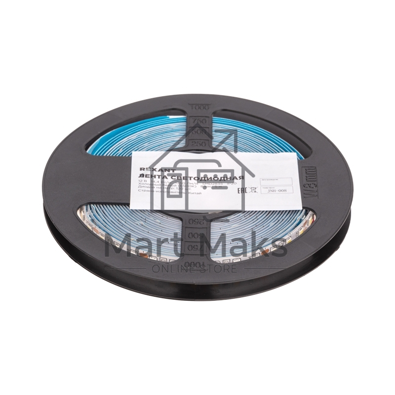 Лента светодиодная 12В, SMD2835, 14,4Вт/м, 120 LED/м, 6500K, 8мм, 5м, IP20 Rexant