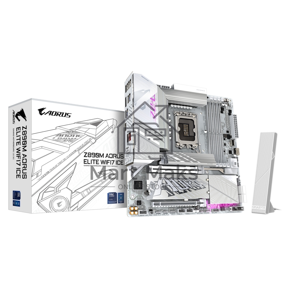 Материнская плата Gigabyte Z890M AORUS ELITE WIFI7 ICE, LGA 1851, Intel Z890, 4xDDR5, 4xSATA, 3xM.2, 1xPCIe 4.0 x4, 1xPCIe 5.0 x16, 1xDP, 1xUSB-C, 1x 2.5Gb LAN, 1xUSB-A 3.2 Gen 2, 4xUSB-A 3.2 Gen 1, 2x3.5 мм, TOSLINK, 7.1, 1xUSB4, mATX