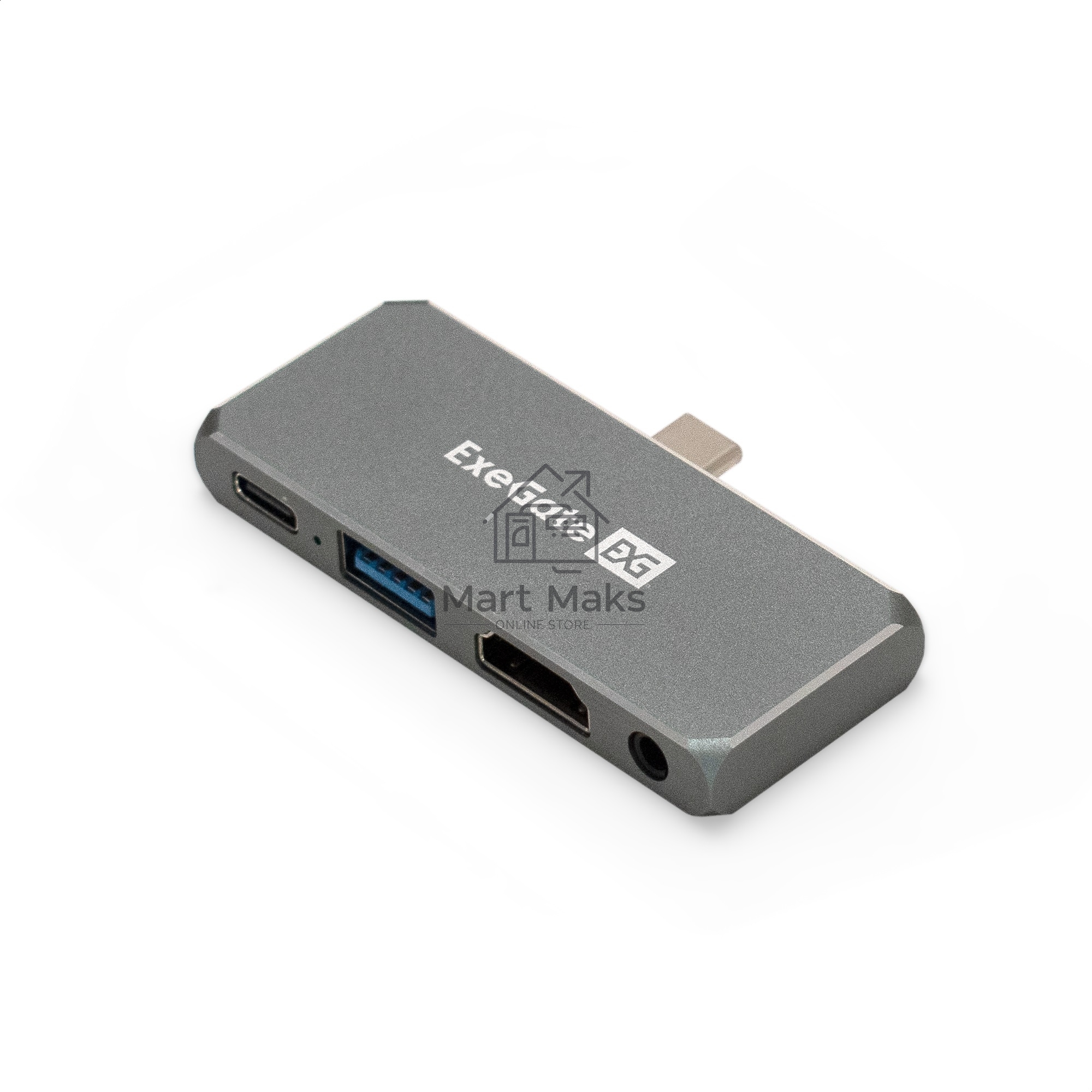 Док-станция 5-в-1 ExeGate DUB-31C/PD/HA (кабель-адаптер USB Type-C --> 1xUSB3.0 + Type-C DATA (480MB/s) + PD 100W + HDMI 4K@30Hz + Audio, Plug&Play, подходит для iPad Pro и мобильных телефонов, серый)
