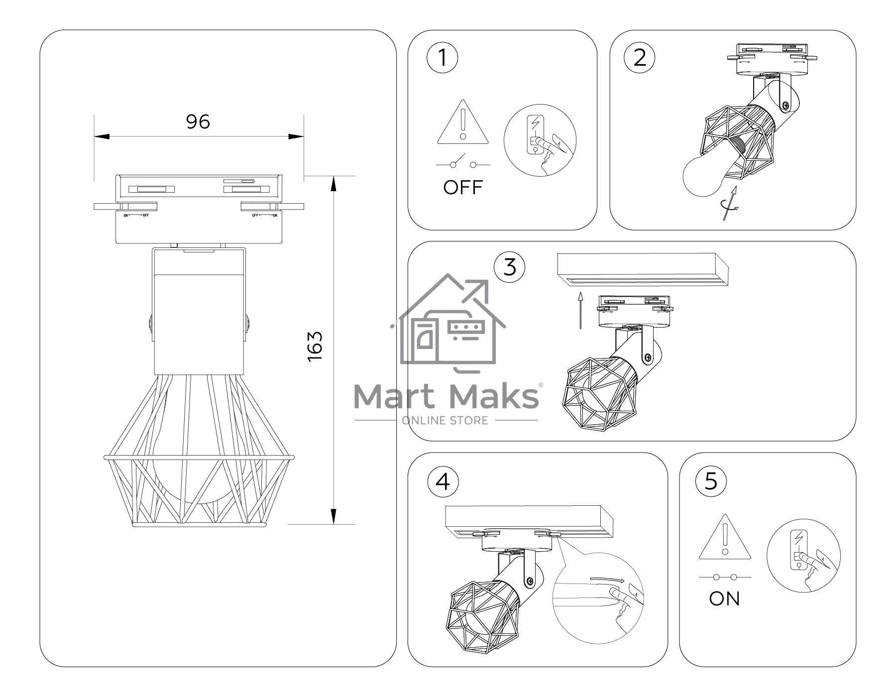 Трековый однофазный светильник Ambrella light GL5001 WH белый E27 max 40W D92*163