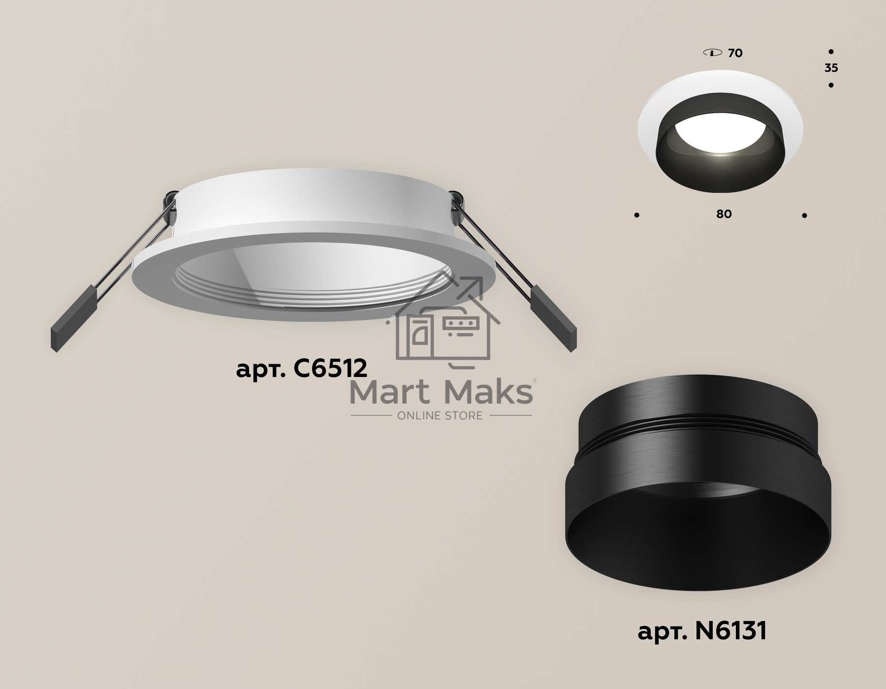 Комплект встраиваемого светильника Ambrella light XC6512021 SWH/PBK белый песок/черный полированный MR16 GU5.3 (C6512, N6131)