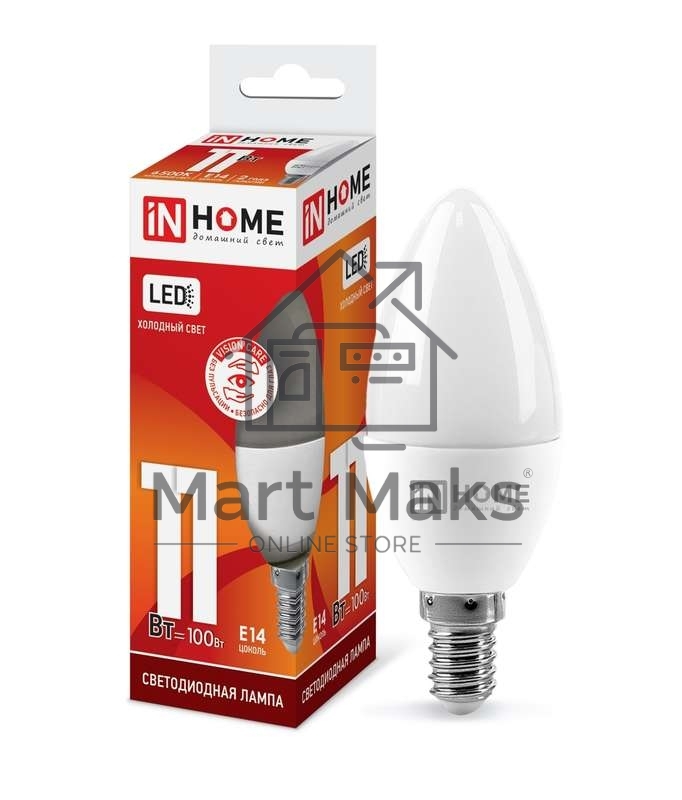 Лампа светодиодная LED-СВЕЧА-VC 11Вт 230В E14 6500К 990лм IN HOME 4690612024844