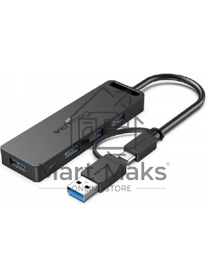 Концентратор Vention OTG USB-C+USB 3.0 / 4xUSB 3.0 порта черный - 0.15м. Концентратор Vention OTG USB-C+USB 3.0 / 4xUSB 3.0 порта черный - 0.15м.