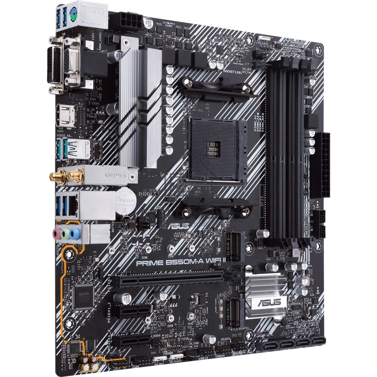 Материнская плата ASUS PRIME B550M-A WIFI II, AM4, AMD B550, 4xDDR4, 4xSATA, 2xM.2, 1xPCI-E 4.0 x16, 2xPCI-E x1, 1xDVI-D, 1xHDMI, 1xVGA, 1x 1Gb LAN, 2xUSB-A 3.2 Gen 2, 4xUSB-A 3.2 Gen 1, 3x3.5 мм, 7.1, Micro-ATX
