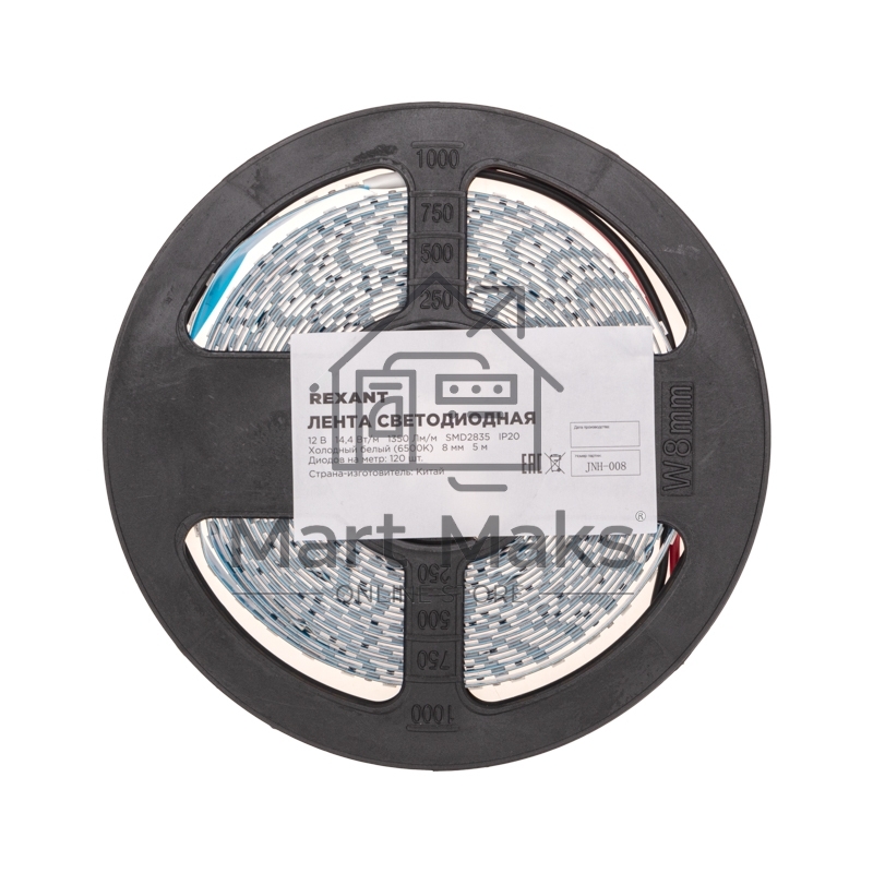 Лента светодиодная 12В, SMD2835, 14,4Вт/м, 120 LED/м, 6500K, 8мм, 5м, IP20 Rexant
