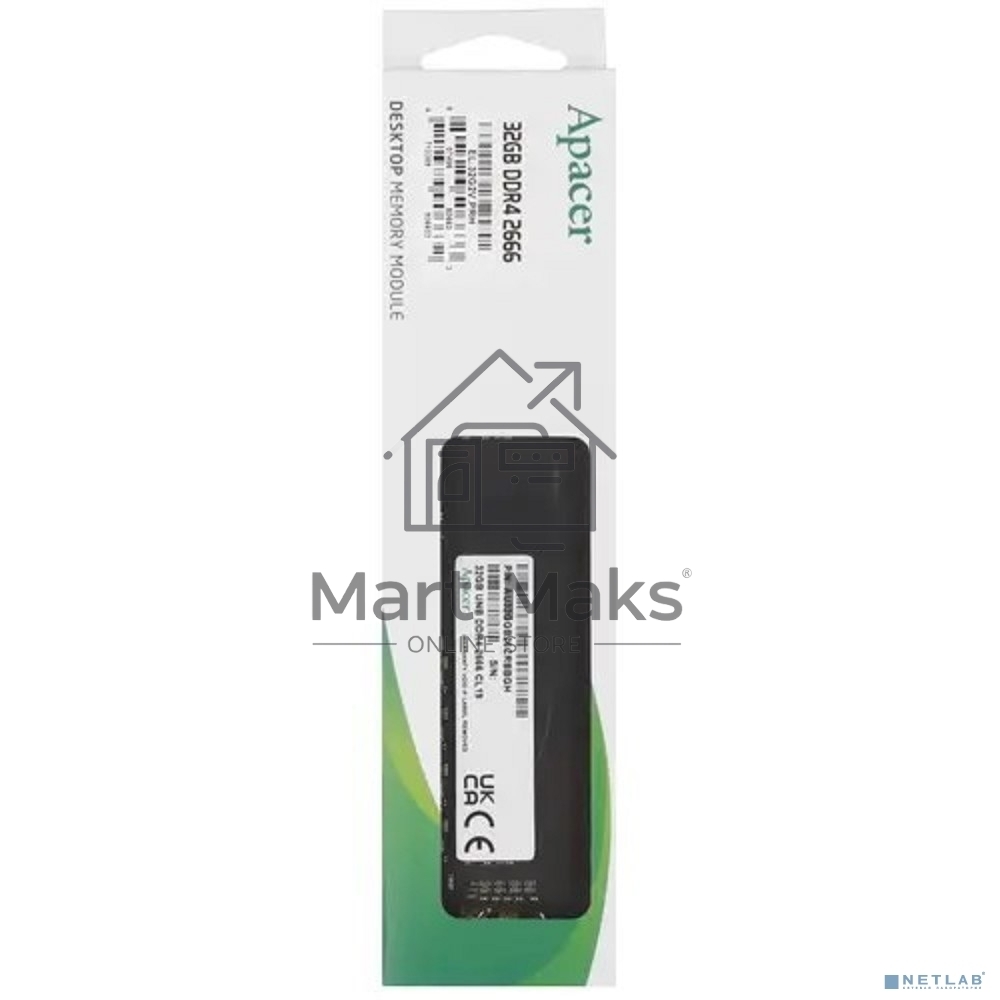 Оперативная память Apacer, DDR4, 32GB (1x32GB), 2666MHz, CL19, DIMM