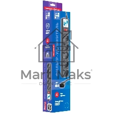 Сетевой фильтр, PC 1,9 м, 5 р, черный 10А, UPS(C14), SPG5-В2