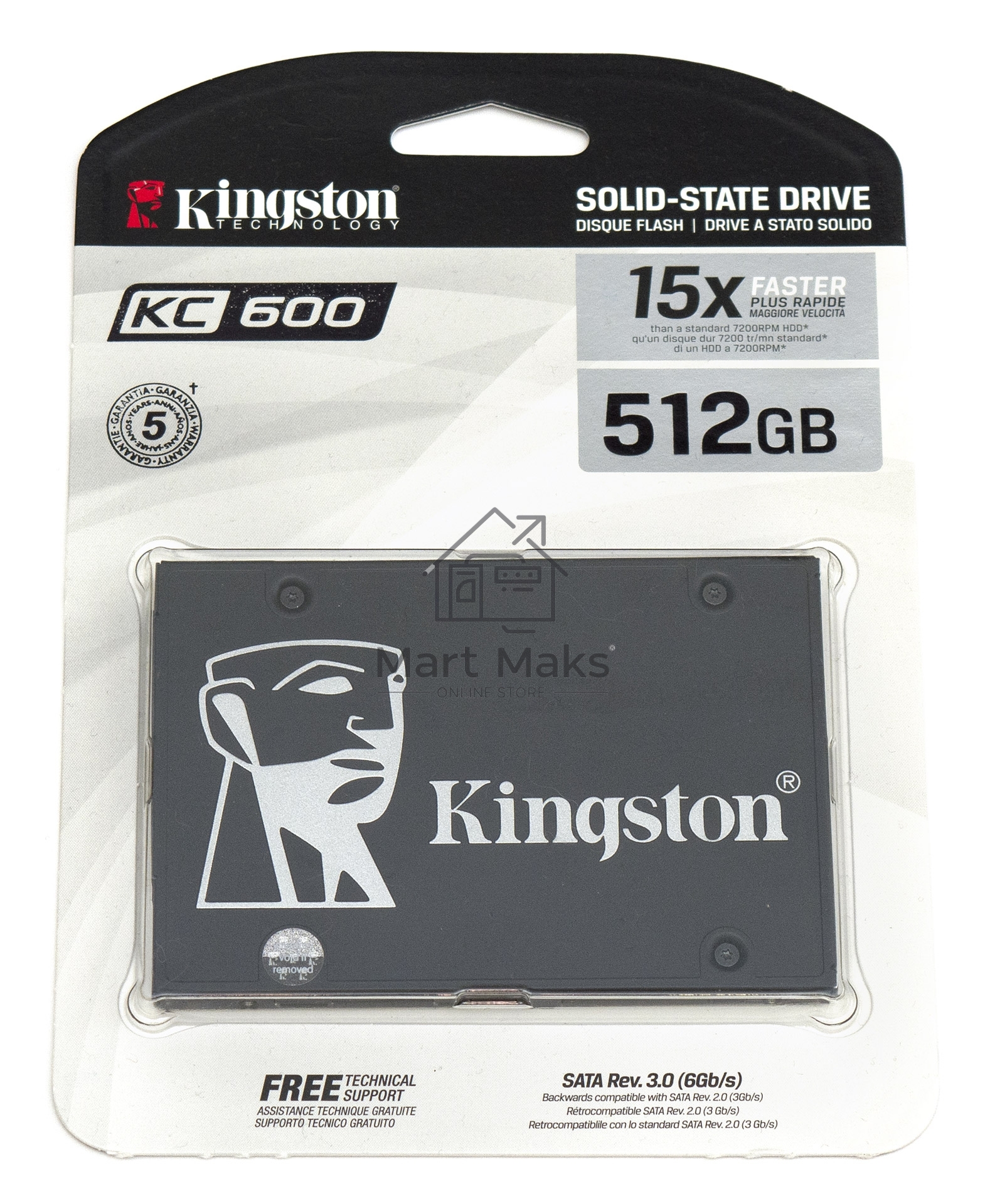 Накопитель SSD Kingston KC600, 512GB, 2.5