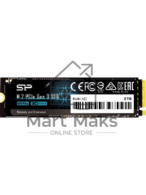 Накопитель SSD Silicon Power P34A60, 2Tb, PCIe 3.0 x4, M.2 2280, NVMe, R/W 2200/1600