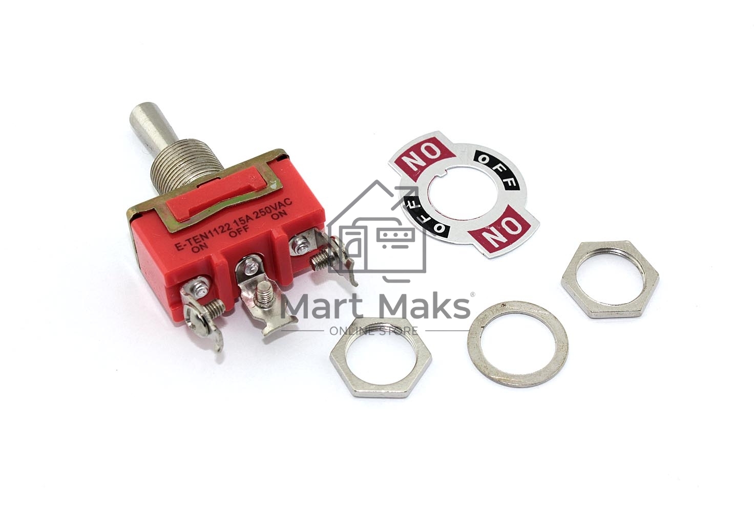 Тумблер E-TEN1122, 250V, 15А, 3 контакта, клеммы под винт, ON–OFF–ON