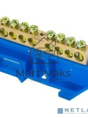 Шина нулевая N 6х9 8 отвер. латунь син. изолятор на DIN-рейку PROxima EKF sn0-63-08-d