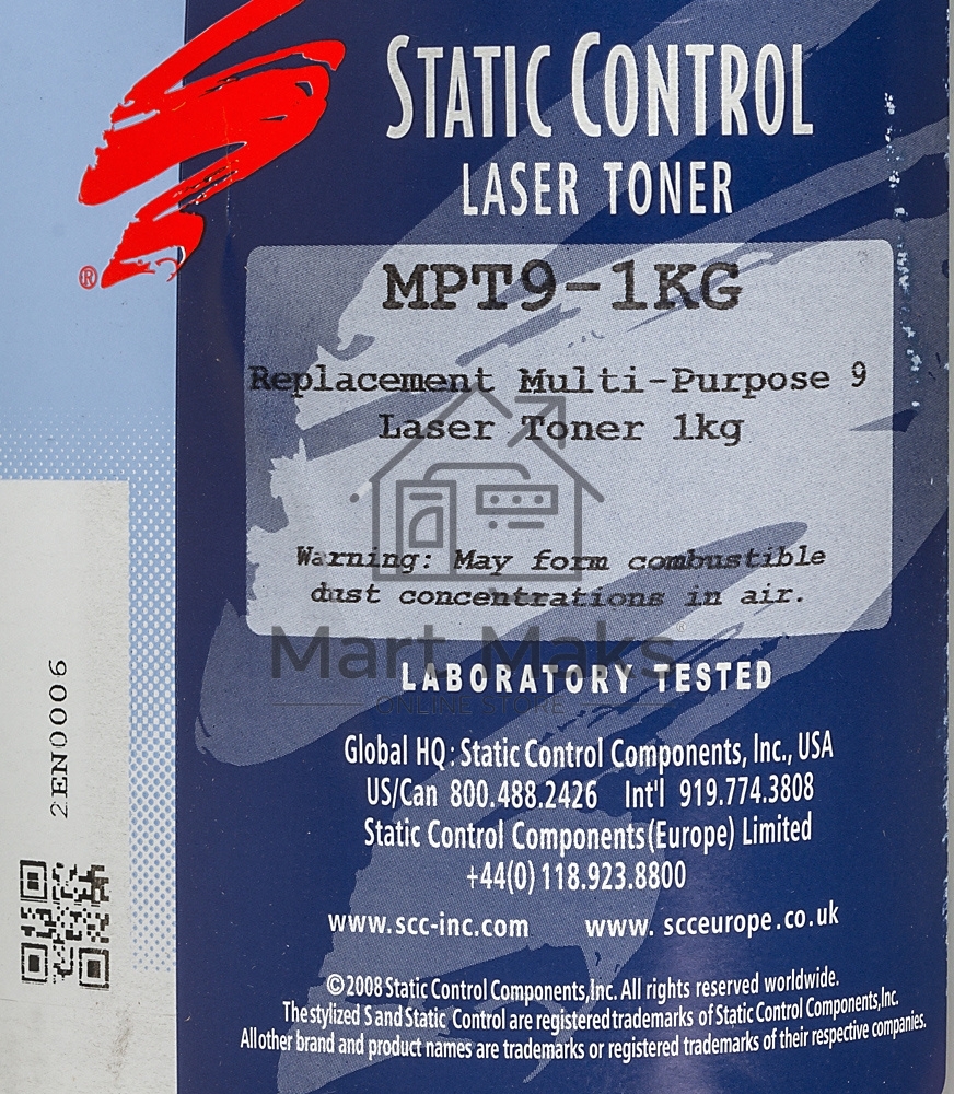 Тонер Static Control MPT9-1KG черный флакон 1000гр. для принтера HP LJ Pro PM401/ P2055/P3005/P3015