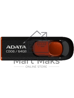 Флешка USB ADATA С008 (AC008-64G-RKD), 64Gb, USB 2.0, R/W 15/5, черный/красный