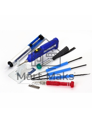 Набор для пайки Rexant (паяльник 8 Вт, оловоотсос, подставка, припой, отвертка, интрумент для монтажа)