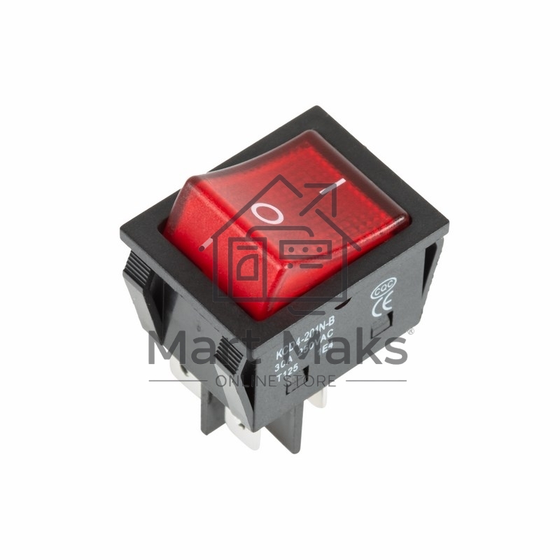 Выключатель клавишный 250V 30А (4с) ON-OFF красный с подсветкой Rexant