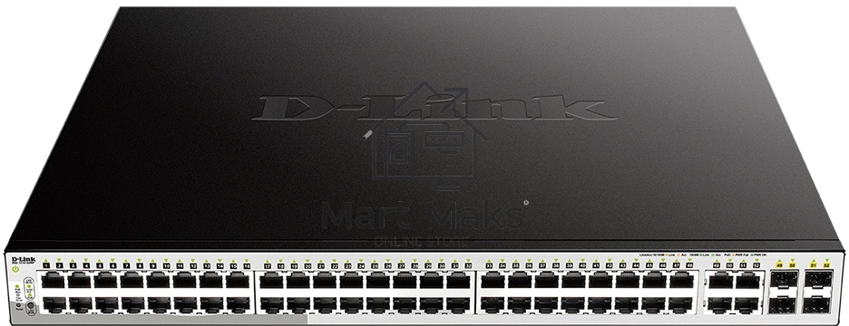 Коммутатор D-Link DGS-1210-52MP/FL1A, L2 Managed Switch with 48 10/100/1000Base-T ports and 4 100/1000Base-T/SFP combo-ports (48 PoE ports 802.3af/802.3at (30 W), PoE Budget 370 W).16K Mac address, 802.3x Flow