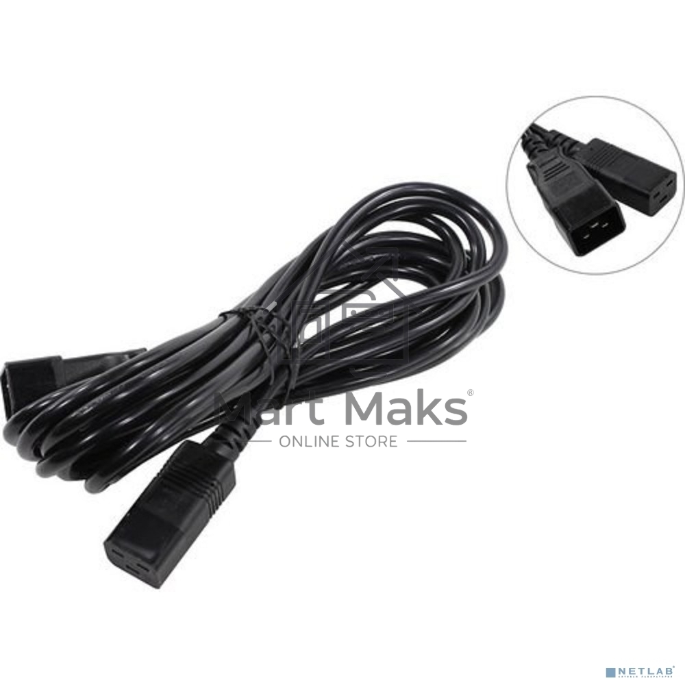 Кабель питания (UPS) ExeGate Power EC20-5P (С19->С20) VDE-250V-3*1.5-СU, 16А, черный, 5м