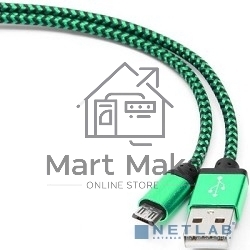 Кабель Gembird USB 2.0 Cablexpert CC-mUSB2gn1m, AM/microBM 5P, 1м, нейлоновая оплетка, алюминиевые разъемы, зеленый, пакет