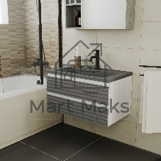 Тумба под раковину Bau Stil Loft grey brushed, раковина кварцевая BAU Stil 75, серый металлик
