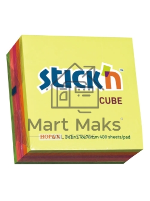 Блок самоклеящийся бумажный Stick`n 21012 76x76мм, 400 листов, 70 г/м2, неон, 5 цветов в упаковке