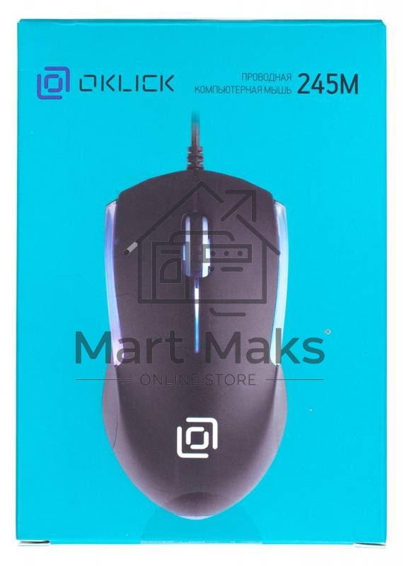 Мышь проводная Oklick 245M черный, 1000 dpi, USB, кнопки - 3