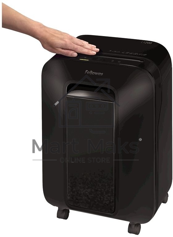 Шредер Fellowes PowerShred LX200 черный (секр.P-4)/перекрестный/12лист./22лтр./скрепки/скобы/пл.карты