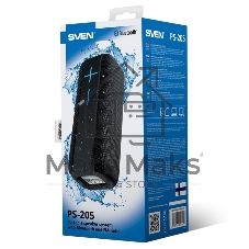 Акустическая система 2.0 SVEN PS-205, черный мощность 2x6 Вт (RMS), Waterproof (IPx6), TWS, Bluetooth, FM, USB, microSD, встроенный аккумулятор