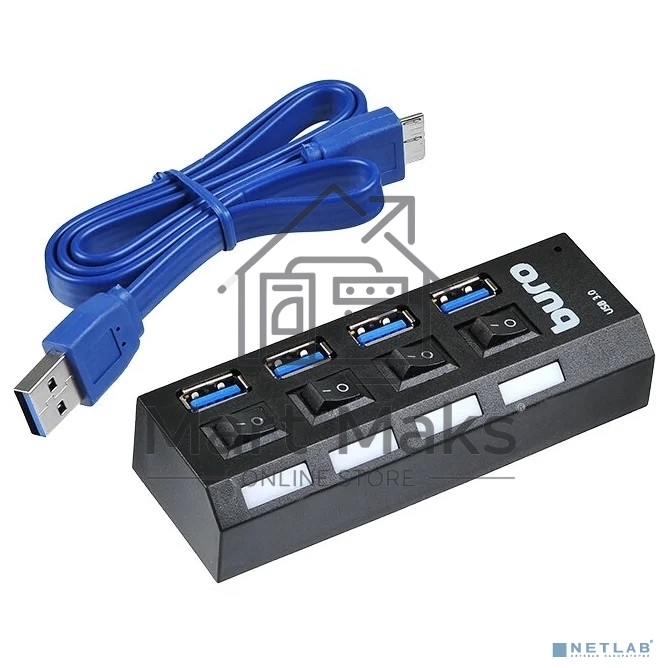 Разветвитель USB 3.0 Buro BU-HUB4-U3.0-L 4порт. черный