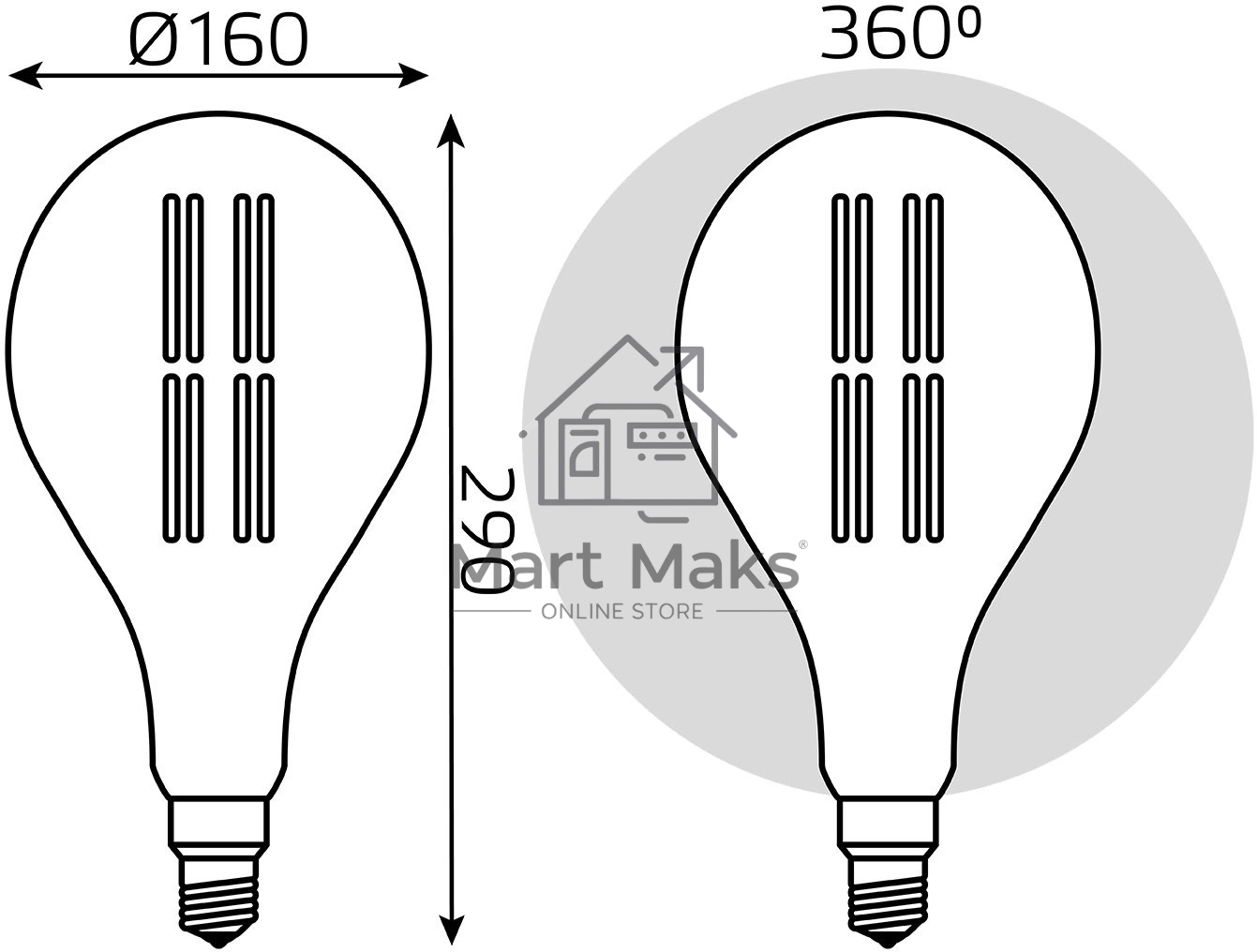Лампа cветодиодная Gauss Filament PS160 6W 330lm 4000К Е27 gray straight LED