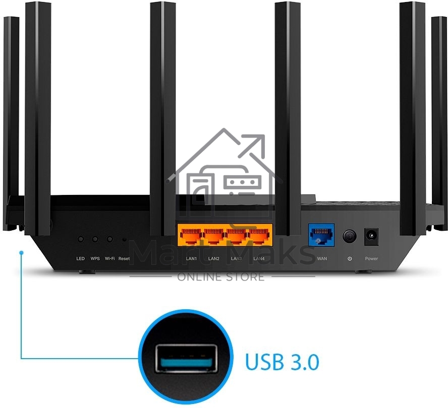 Роутер TP-Link Archer AX73 AX5400 Dual Band Wireless Gigabit Router, 1.5 GHz Tri-Core CPU, 1 GE WAN + 4 GE LAN ports, 1× USB 3.0 Port, support 1024-QAM, OFDMA, MU-MIMO, Airtime Fairness, Beamforming, 160MHz Channel Width, come with HomeShieldTM, support R
