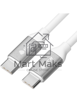 Кабель GCR 1.0m TypeC/TypeC POWER DELIVERY, быстрая зарядка, белый, AL корпус серебро, белый ПВХ, 28/22 AWG, GCR-52362