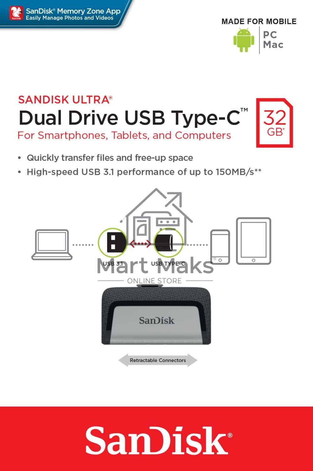 Флешка USB R/W R/W Sandisk 32Gb Ultra Dual SDDDC2-032G-G46 USB3.0 серый/узор