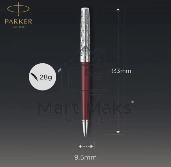 Ручка шариковая Parker Sonnet Premium K537 (CW2119783) Metal Red CT M, черные чернила, подарочная коробка