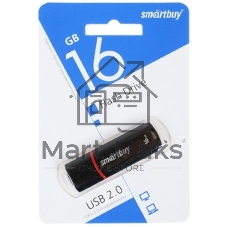 Флешка USB Smartbuy Crown black (SB16GbCRW-K), 16Gb, USB 2.0, R/W 25/15, черный/красный