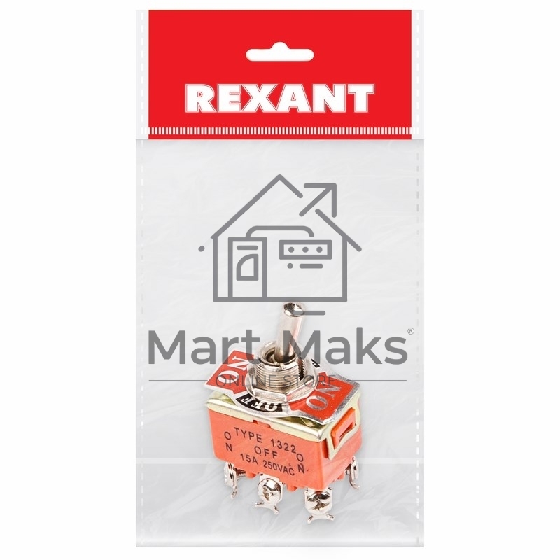Тумблер 250V 15А (6c) ON-OFF-ON двухполюсный(KN-203)Rexant Индивидуальная упаковка 1 шт