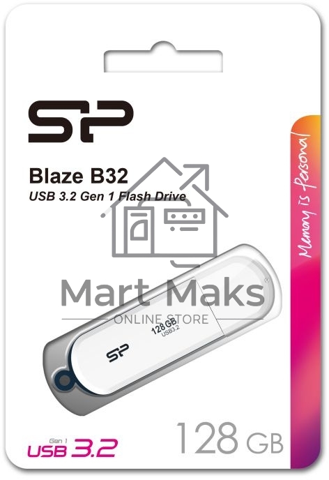 Флешка USB R/W R/W 128Gb Silicon Power Blaze B32, USB 3.2, белый