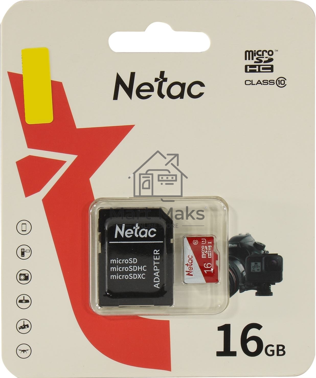 Карта памяти Netac P500 ECO 16GB MicroSDHC C10 up to 80MB/s, retail pack with SD Adapter