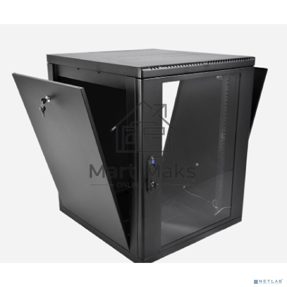 Шкаф телекоммуникационный настенный разборный ЦМО 12U (600 x 520) съемные стенки, дверь стекло, черный (ШРН-М-12.500-9005)