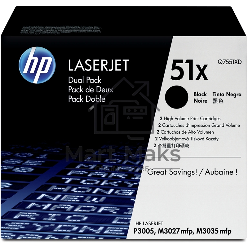 Картридж лазерный HP Q7551XD черный двойная упаковка для LaserJet P3005/M3027mfp/M3035mfp 2 x 13000стр.
