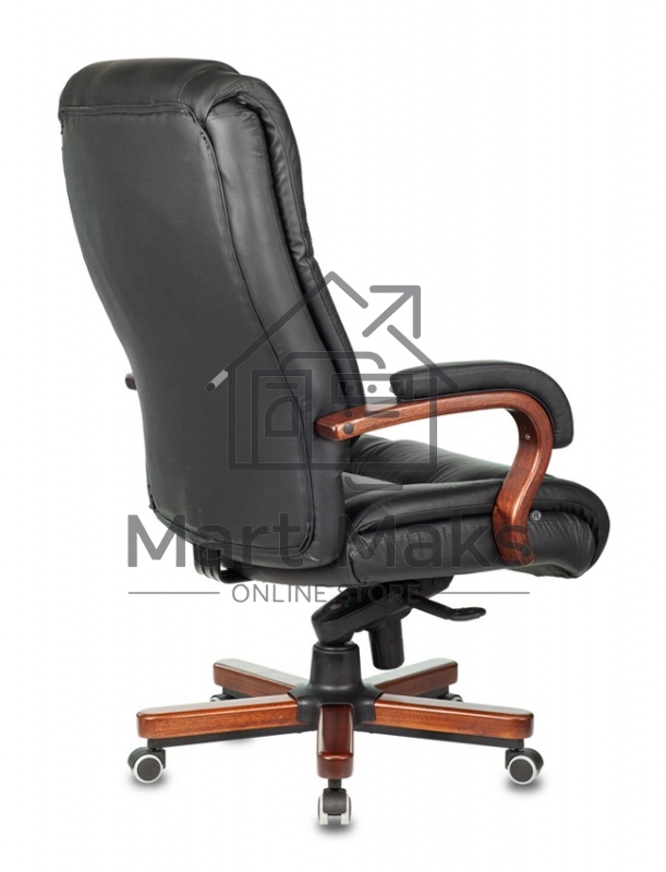 Кресло руководителя Бюрократ T-9925WALNUT/BLACK черный, кожа, крестовина дерево