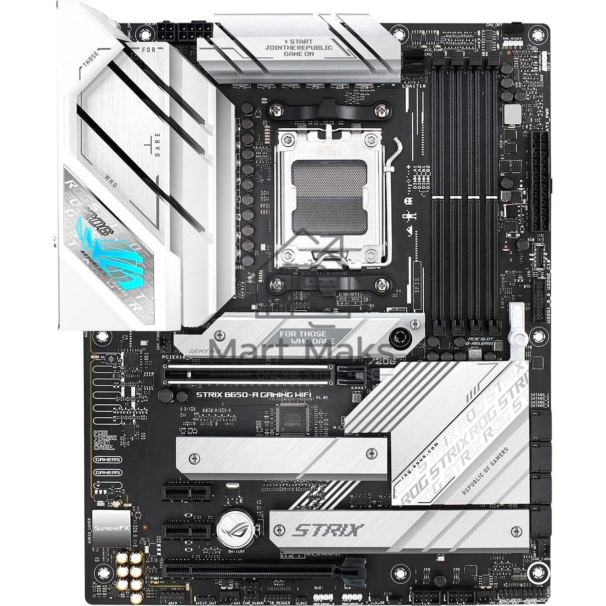 Материнская плата ASUS ROG STRIX B650-A GAMING WIFI, AM5, AMD B650, 4xDDR5, 4xSATA, 3xM.2, 1xPCIe 4.0 x16, 1xPCIe 4.0 x4, 1xHDMI, 1xDP, 1x 2.5Gb LAN, 3xUSB-A 3.2 Gen 2, 4xUSB 2.0, 5x3.5 мм, 7.1, Standard-ATX